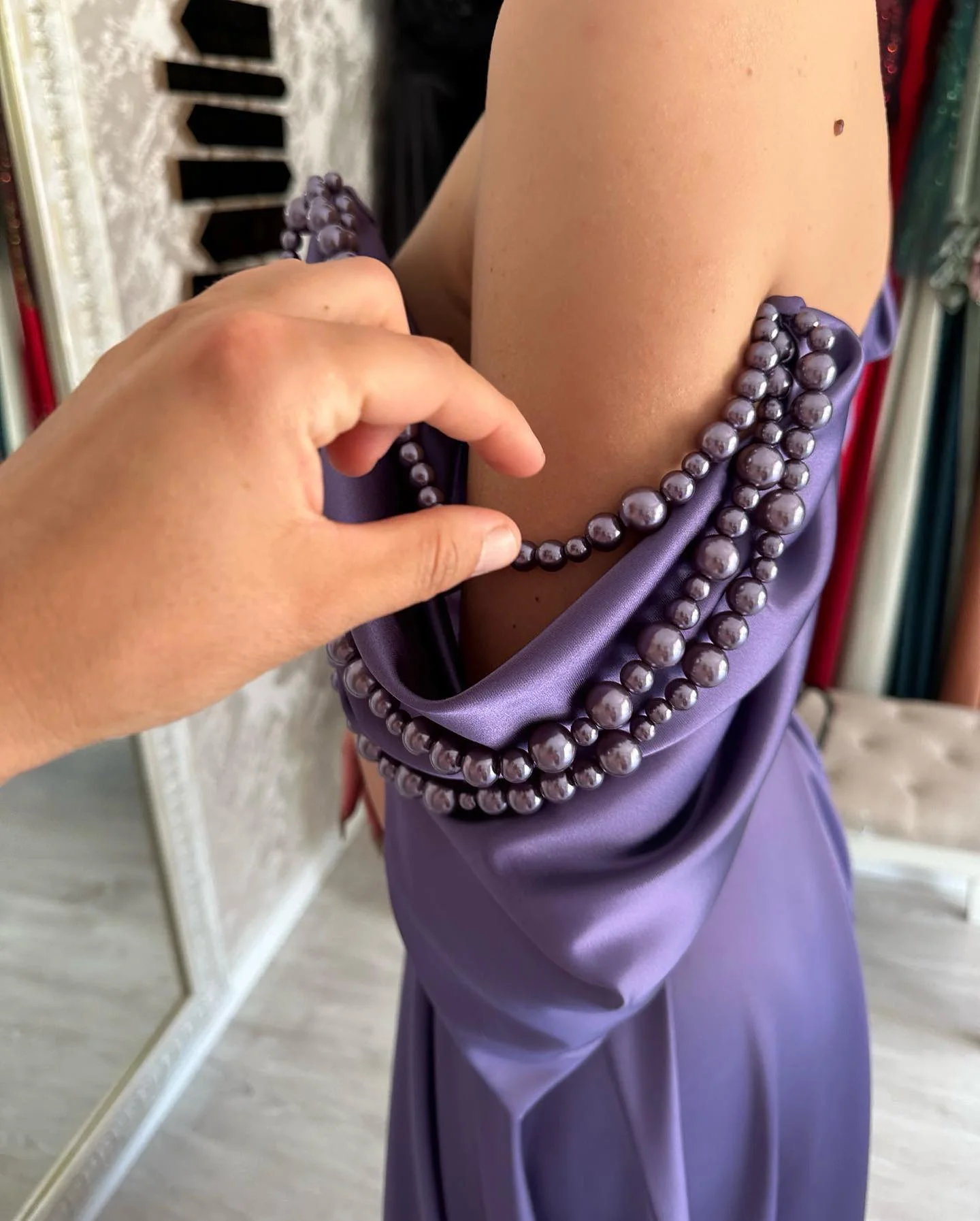 Elegant Long Purple Off-the-Shoulder Sleeveless Prom Dresses Long Slit Online - Image 6