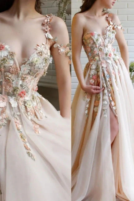 Ballbella Modern One Shoulder Flowers Prom Dress With Slit Long - Image 2