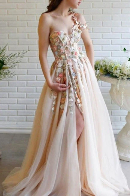 Ballbella Modern One Shoulder Flowers Prom Dress With Slit Long - Image 3