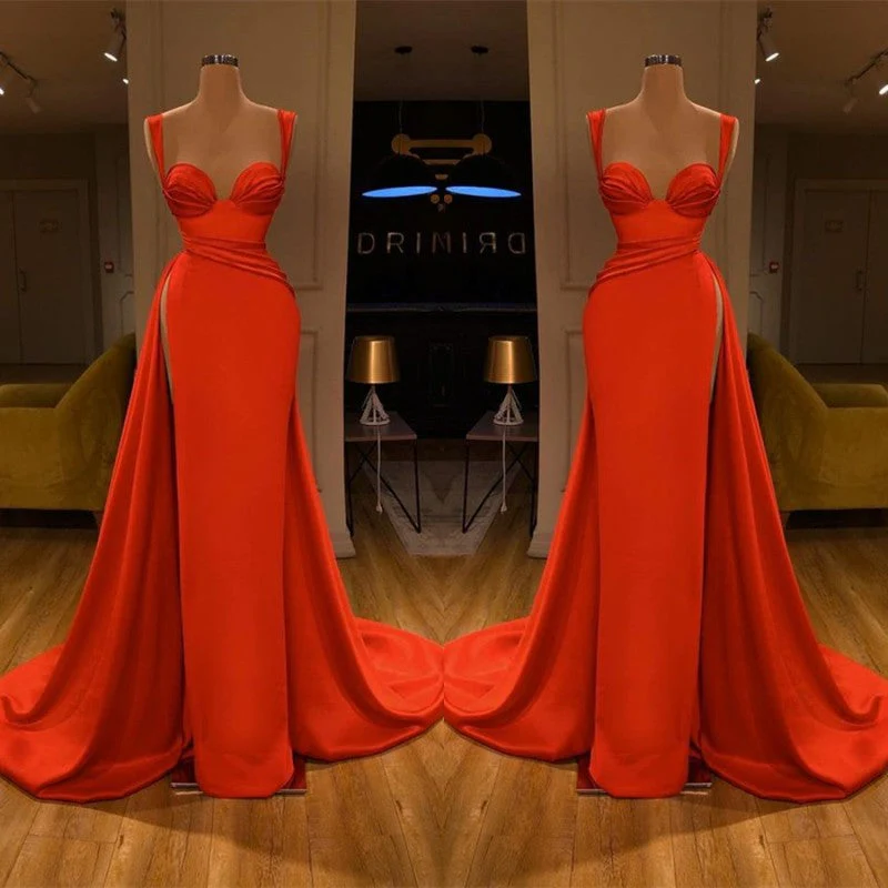 Beautiful Red Starps Sweetheart Long Prom Dress With Split - Image 2