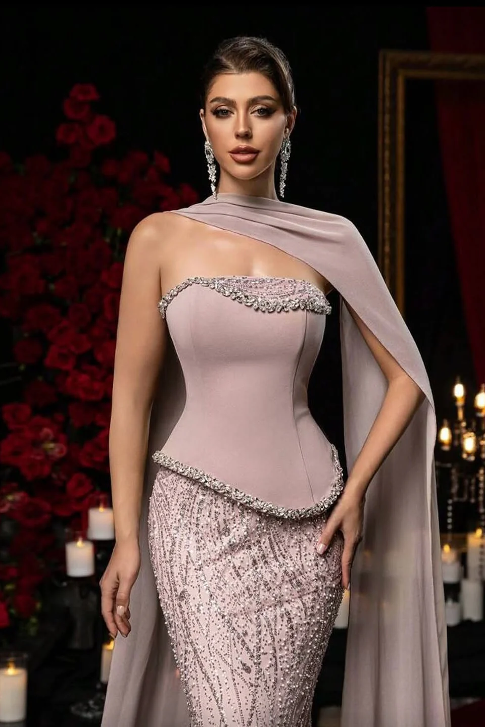 Beautiful Strapless Sleeveless Mermaid Prom Dresses Two-Pieces Gem With Beads Ruffles - Image 2