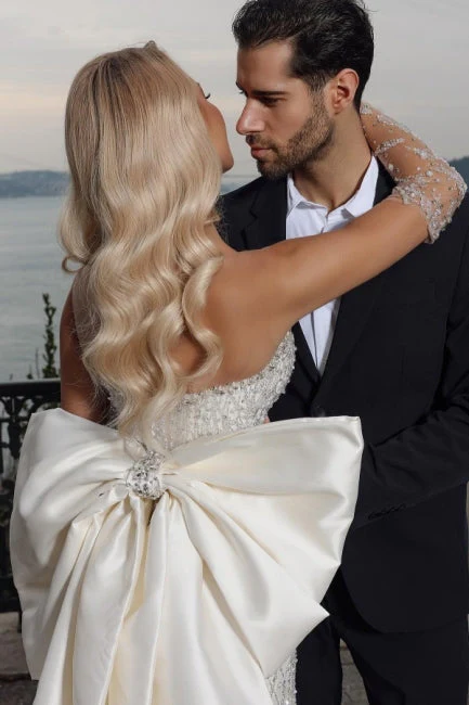 Gorgeous Strapless Sweetheart Mermaid Wedding Dresses with Chapel Train - Image 4