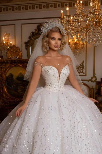 Ballbella Modern Sweetheart Sleeveless Ball Gown Wedding Dress With Glitter Off-the-shoulder - Image 3