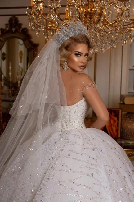 Ballbella Modern Sweetheart Sleeveless Ball Gown Wedding Dress With Glitter Off-the-shoulder - Image 4
