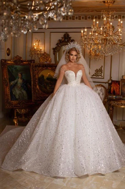 Ballbella Modern Sweetheart Sleeveless Ball Gown Wedding Dress With Glitter Off-the-shoulder - Image 5