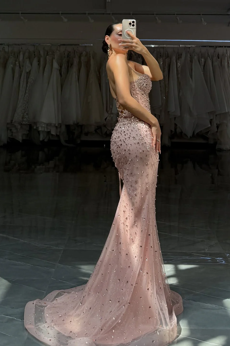 Beautiful Sweetheart Sleeveless Mermaid Prom Dresses Lace-Up Back Strapless Gem With Beads - Image 2