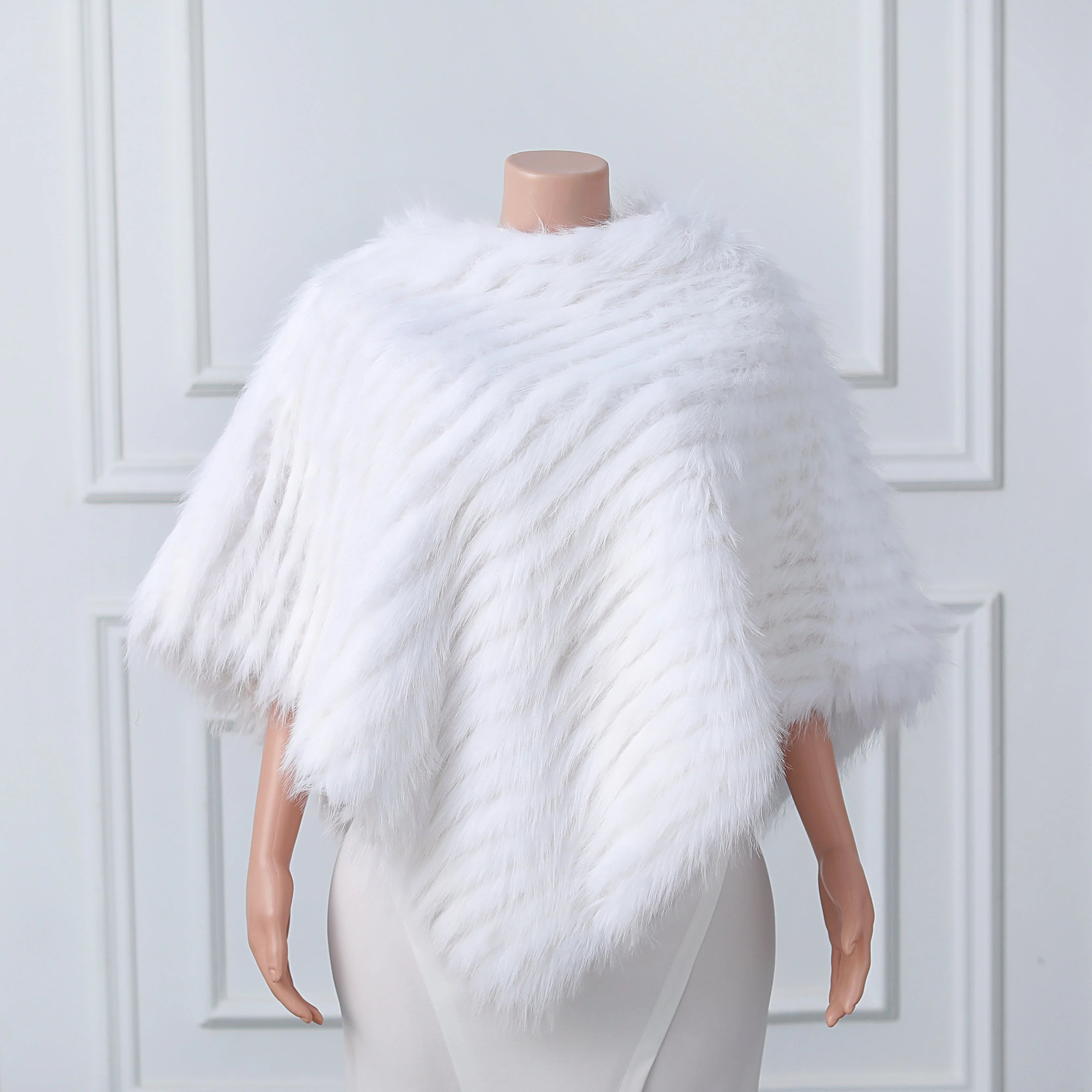 Beige Vertical Look Winter Wedding Shawl - Image 11