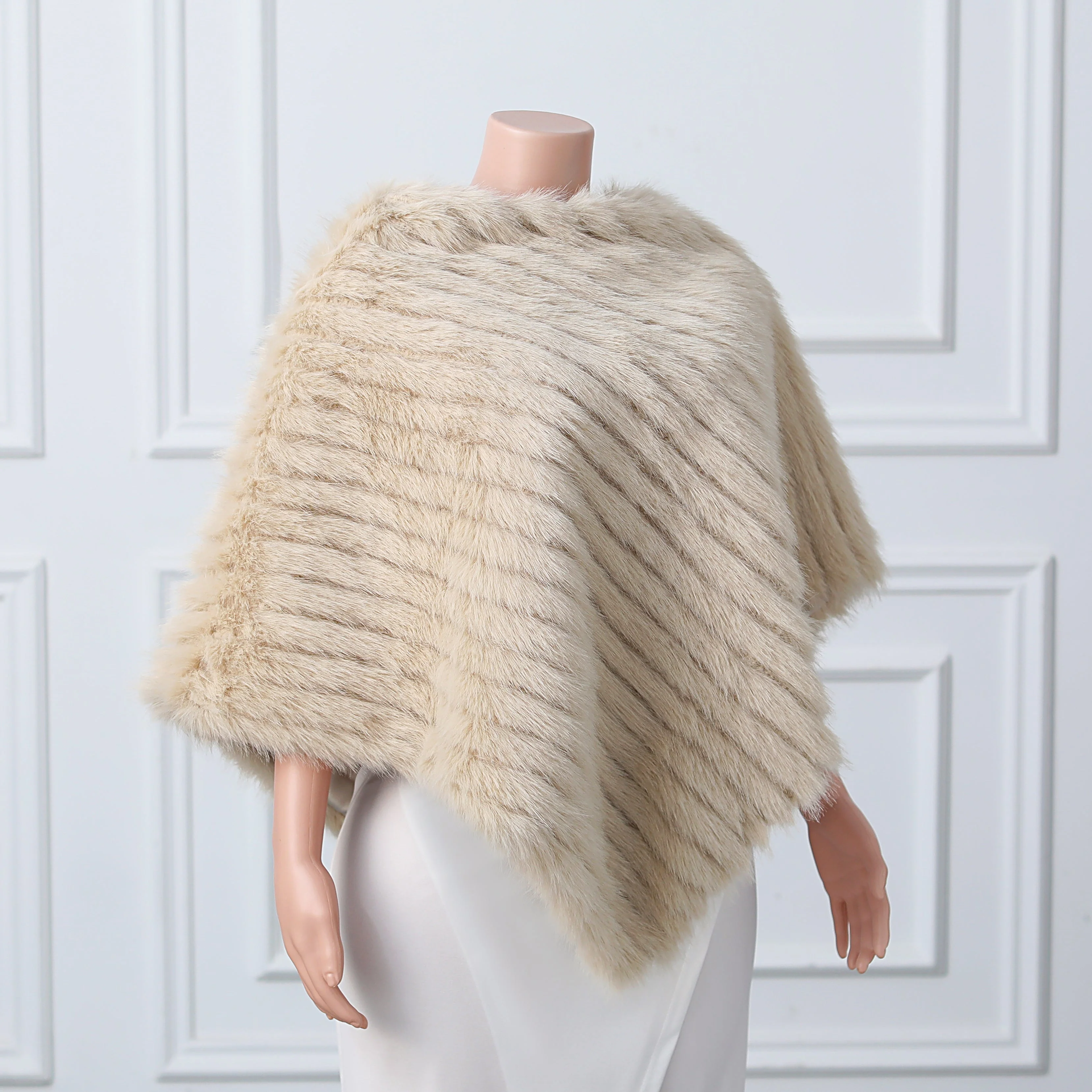 Beige Vertical Look Winter Wedding Shawl - Image 17