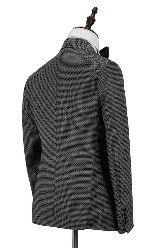 Bespoke Black-and-Gray Cruciform Satin Peak Lapel Double Breasted Men Formal Suit - Image 2