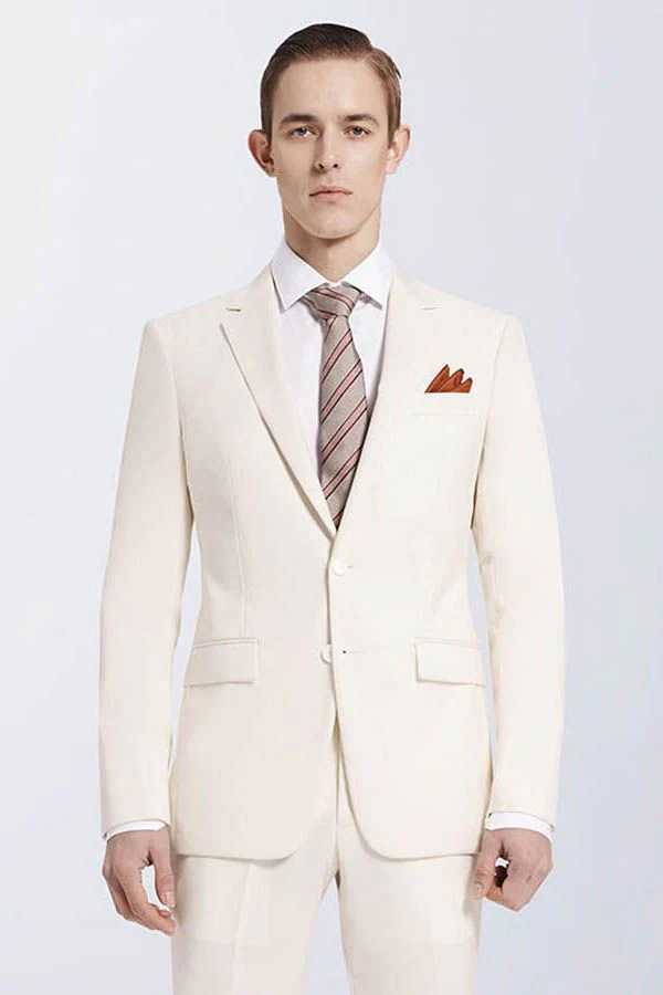 Bespoke Cream Slim Fit Marriage Suits Notch Lapel Casual Leisure Suits for Men - Image 2