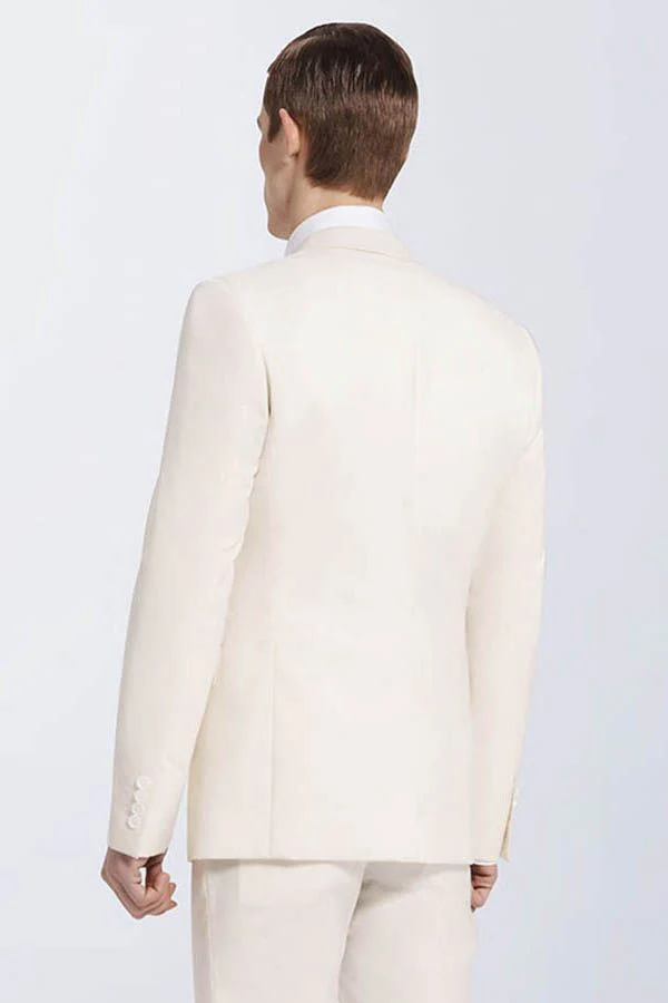 Bespoke Cream Slim Fit Marriage Suits Notch Lapel Casual Leisure Suits for Men - Image 3
