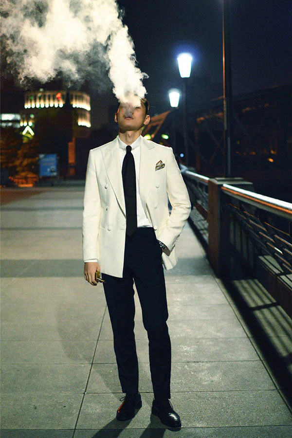 Bespoke Double Breasted Wedding Suits for Groom Black and White Mens Suits - Image 3