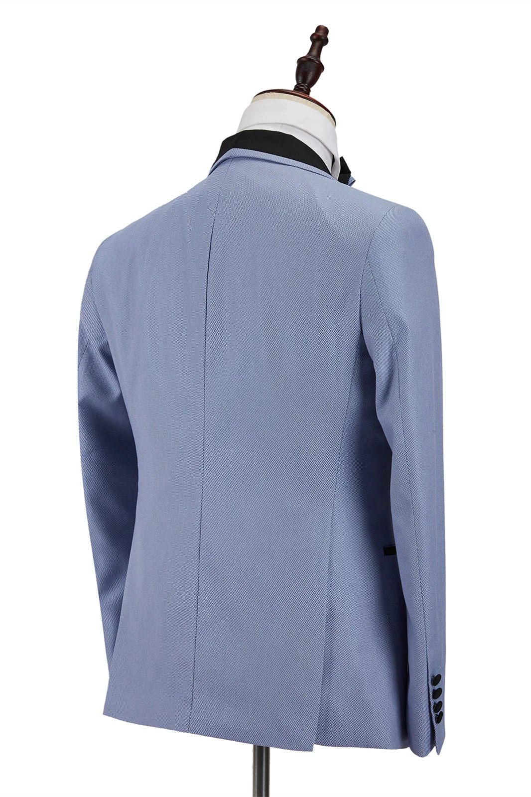 Bespoke Light Blue Stitching Black Shawl Lapel One Button Men Formal Suit for Wedding - Image 2