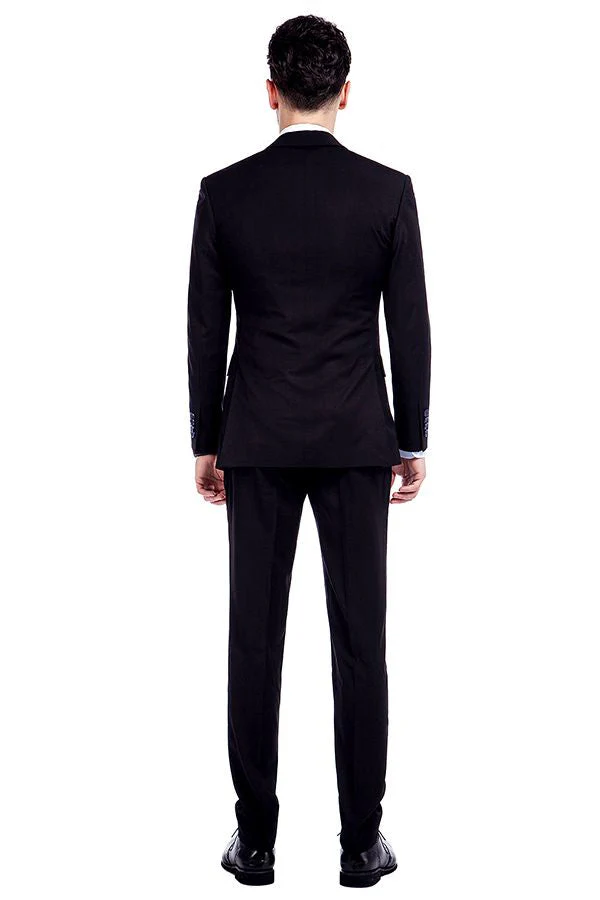 Bespoke Solid Black Three Piece Suits for Men - Image 3