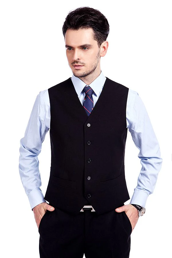 Bespoke Solid Black Three Piece Suits for Men - Image 7