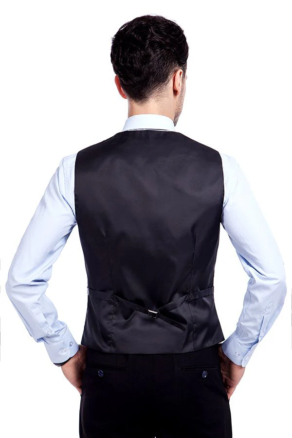 Bespoke Solid Black Three Piece Suits for Men - Image 8