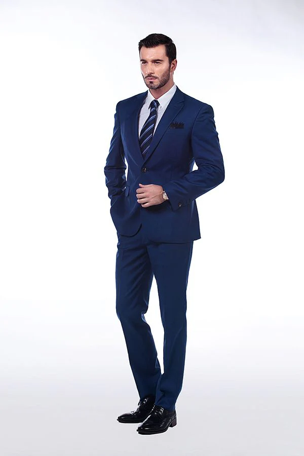 Bespoke Solid Navy Blue Mens Suits for Formal - Image 2