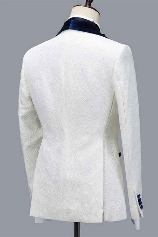 Bespoke White Jacquard Shawl Lapel Men Suit for Wedding - Image 2