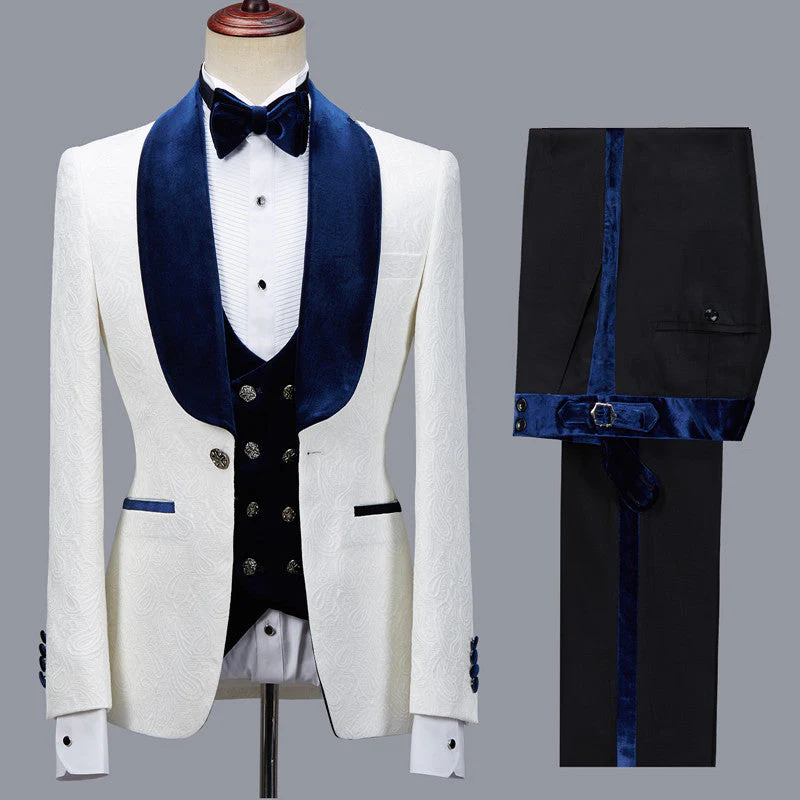 Bespoke White Jacquard Shawl Lapel Men Suit for Wedding - Image 3