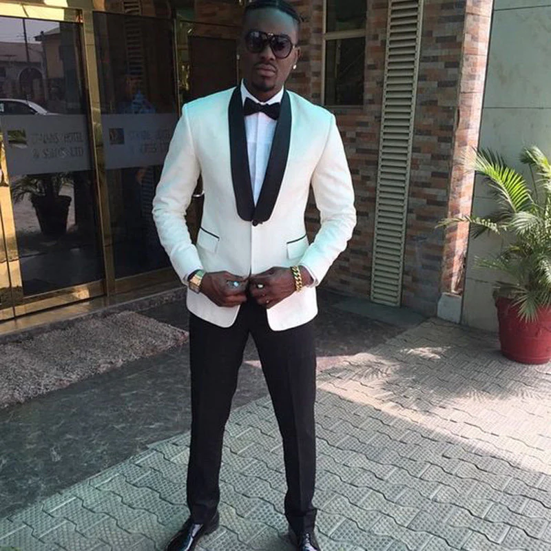 Bespoke White Shawl Lapel One Button Wedding Suits - Image 2
