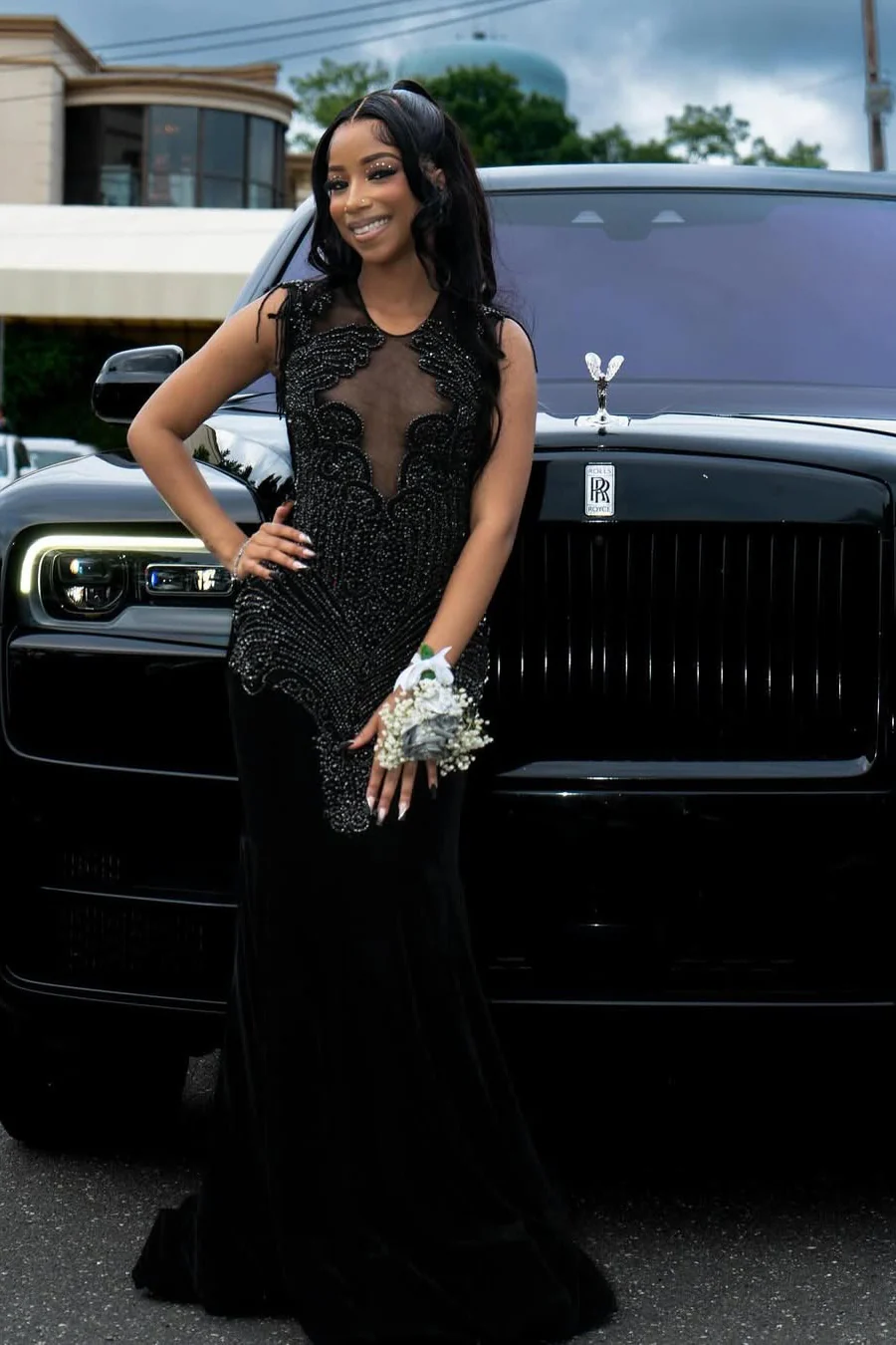 Black Beaded Sleeveless Round neck Mermaid Long Prom Dresses - Image 8
