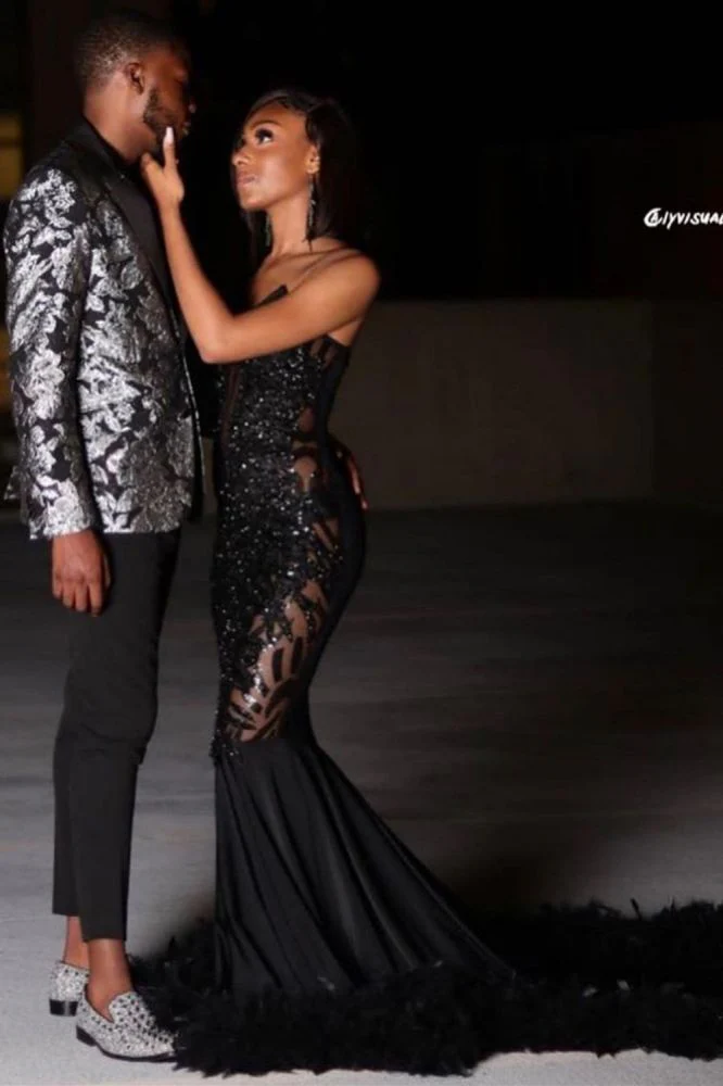 Black Chic Mermaid Prom Party GownsSweetheart Sequined Evening Dress - Image 4