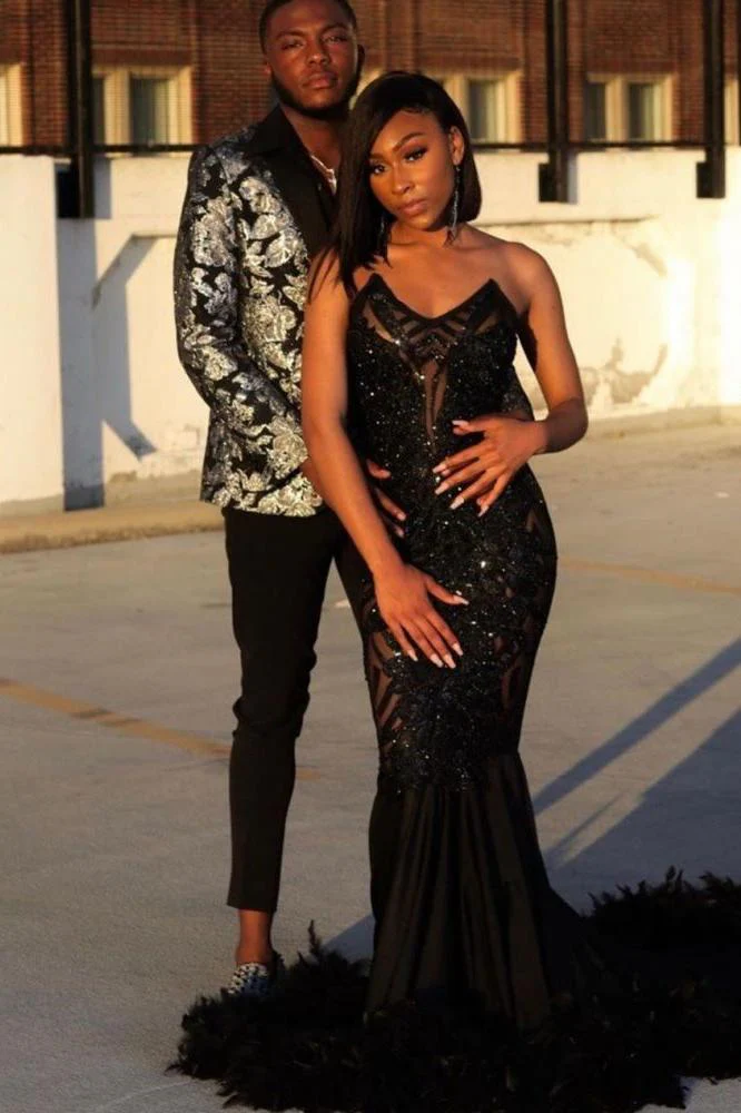 Black Chic Mermaid Prom Party GownsSweetheart Sequined Evening Dress - Image 5