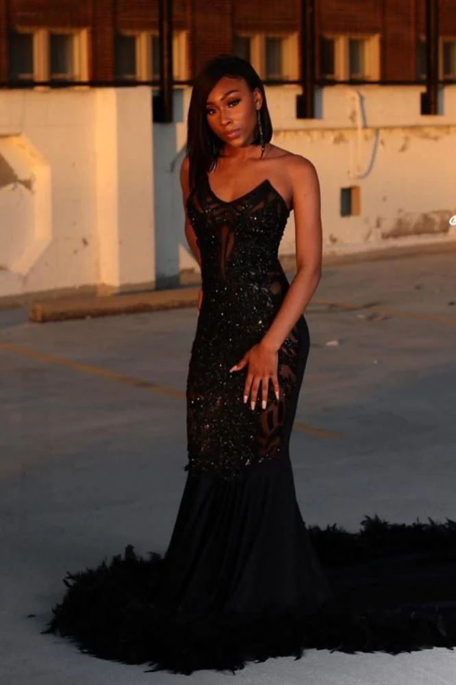 Black Chic Mermaid Prom Party GownsSweetheart Sequined Evening Dress - Image 8