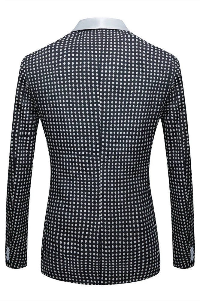 Black Dot Slim Fit Shawl Lapel Wedding Tuxedo for Men - Image 2