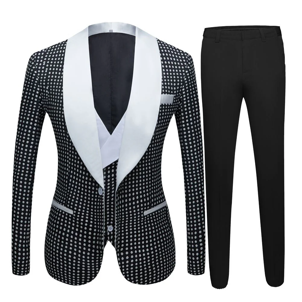 Black Dot Slim Fit Shawl Lapel Wedding Tuxedo for Men - Image 4