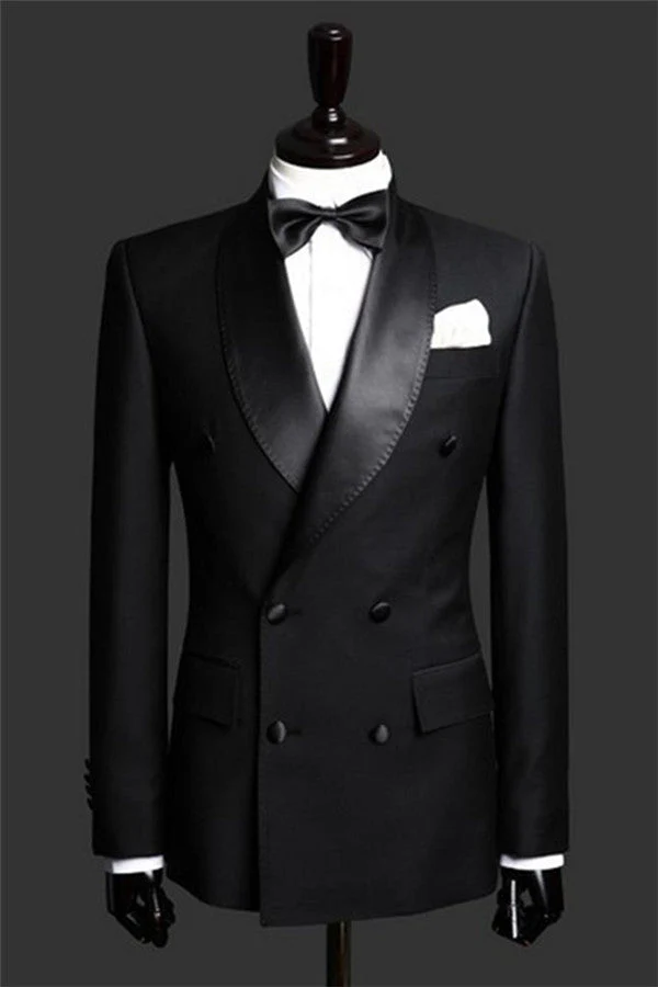 Black Double Breast Wedding Suits Tuxedos Satin Lapel Two-pieces(Jacket pants) for wedding/prom - Image 2