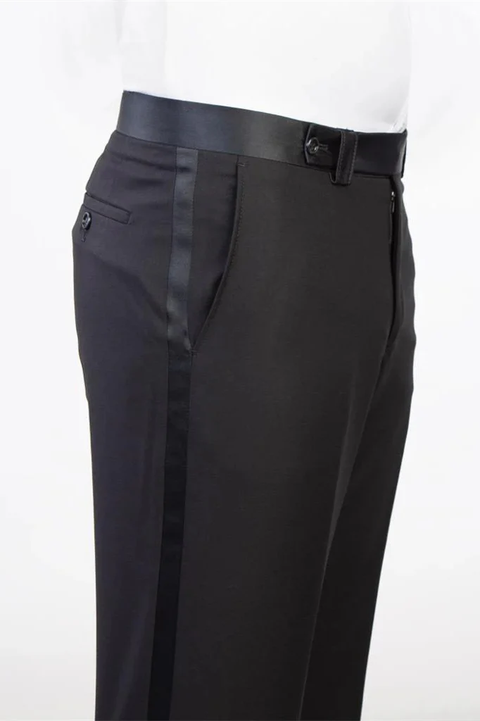 Black Frosted Side One-Button Men's Suit with Satin Lapel - Image 3