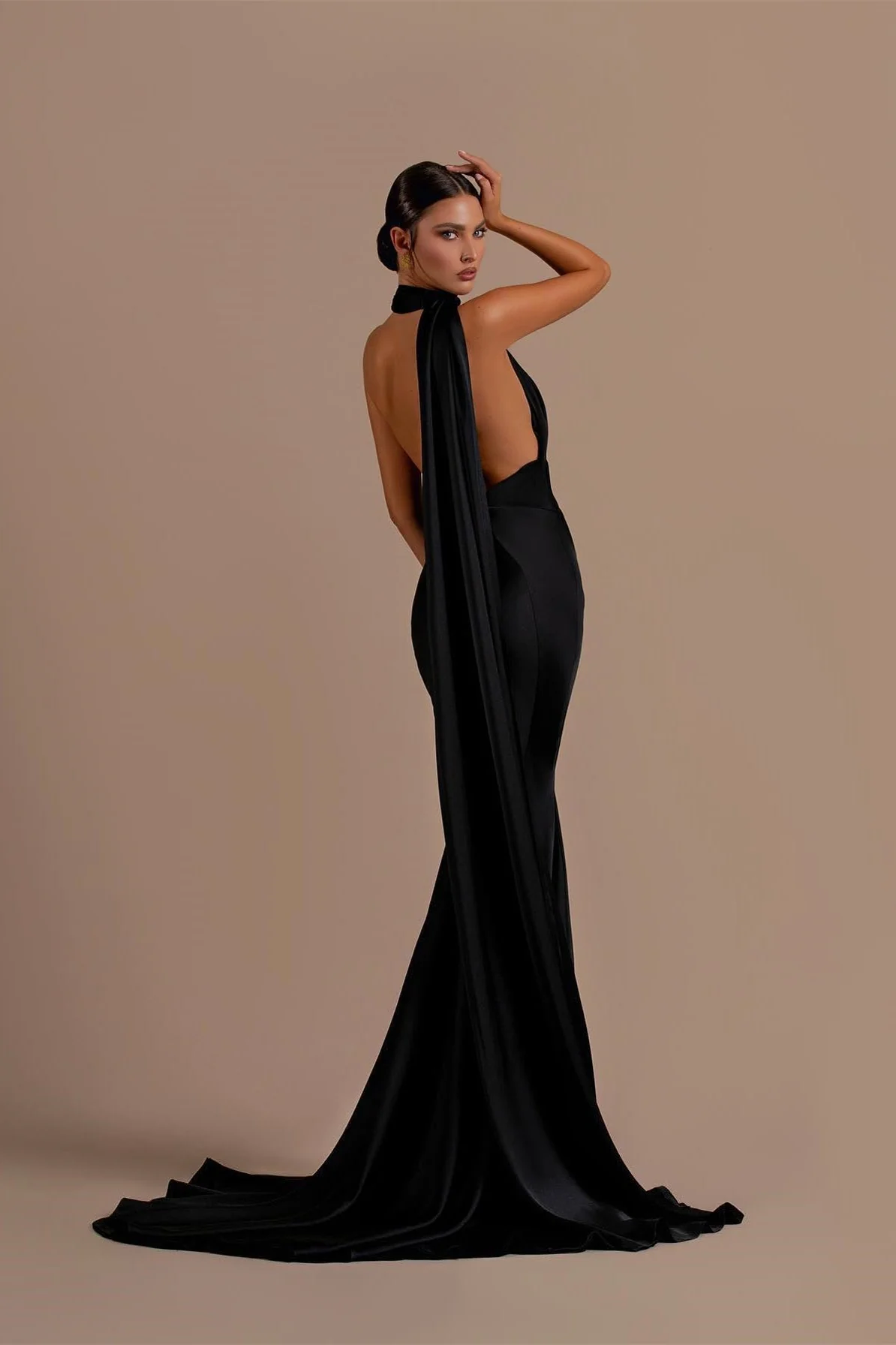 Black High Neck Mermaid Prom Dress with Open Back - Image 2