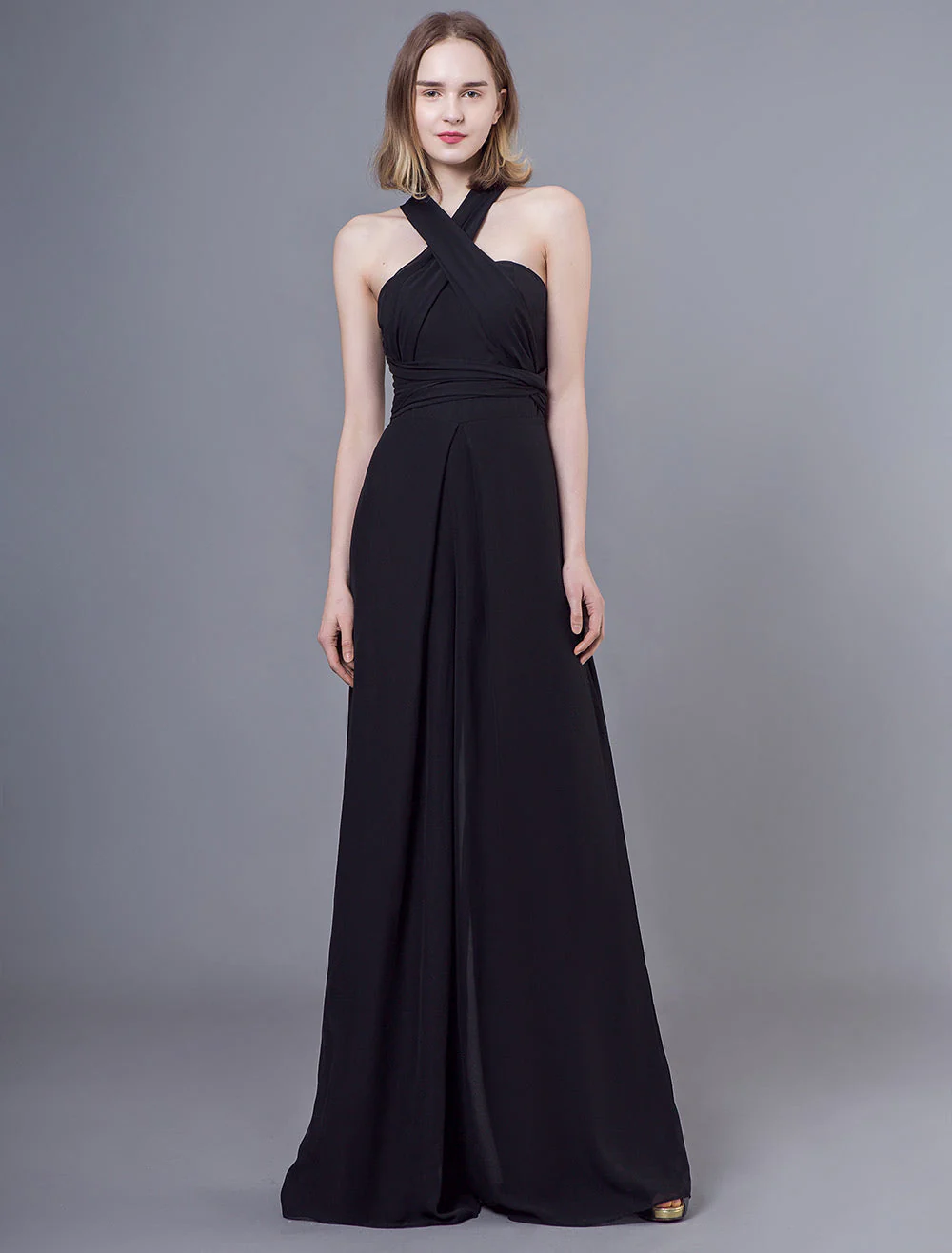 Stunning Black Jumpsuits Formal Evening Wedding Party Convertible Chiffon Long One Size Fits All Bridesmaid Dresses - Image 3