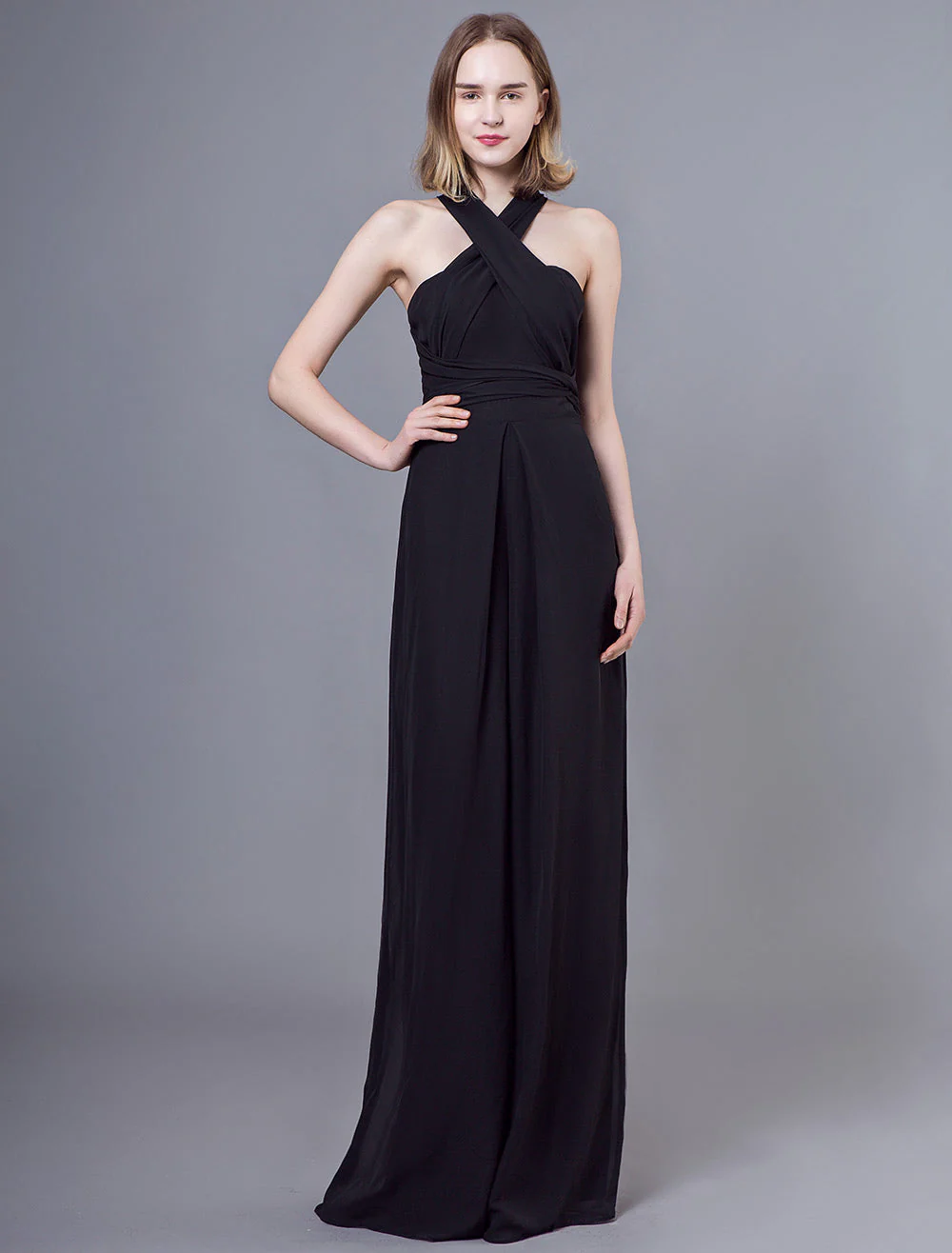 Stunning Black Jumpsuits Formal Evening Wedding Party Convertible Chiffon Long One Size Fits All Bridesmaid Dresses - Image 4