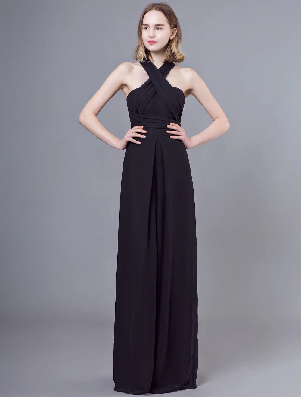 Stunning Black Jumpsuits Formal Evening Wedding Party Convertible Chiffon Long One Size Fits All Bridesmaid Dresses - Image 5