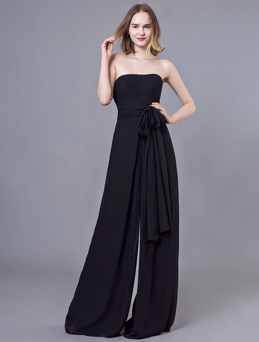 Stunning Black Jumpsuits Formal Evening Wedding Party Convertible Chiffon Long One Size Fits All Bridesmaid Dresses - Image 9