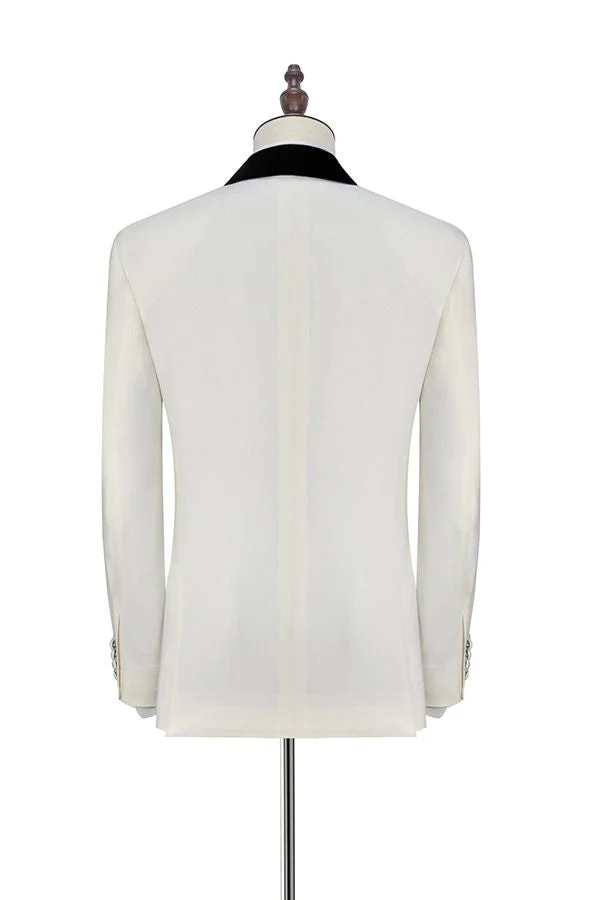 Black Knife Collar Well-cut White Wedding Suits for Men One Button Wedding Tuxedos - Image 2