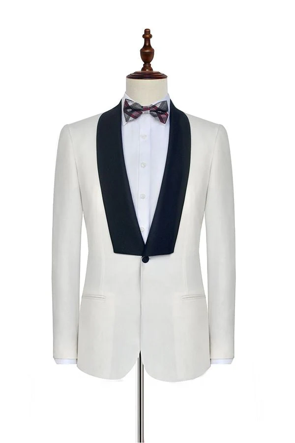 Black Knife Collar Well-cut White Wedding Suits for Men One Button Wedding Tuxedos - Image 3