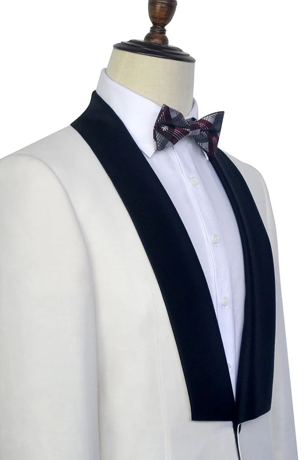 Black Knife Collar Well-cut White Wedding Suits for Men One Button Wedding Tuxedos - Image 4