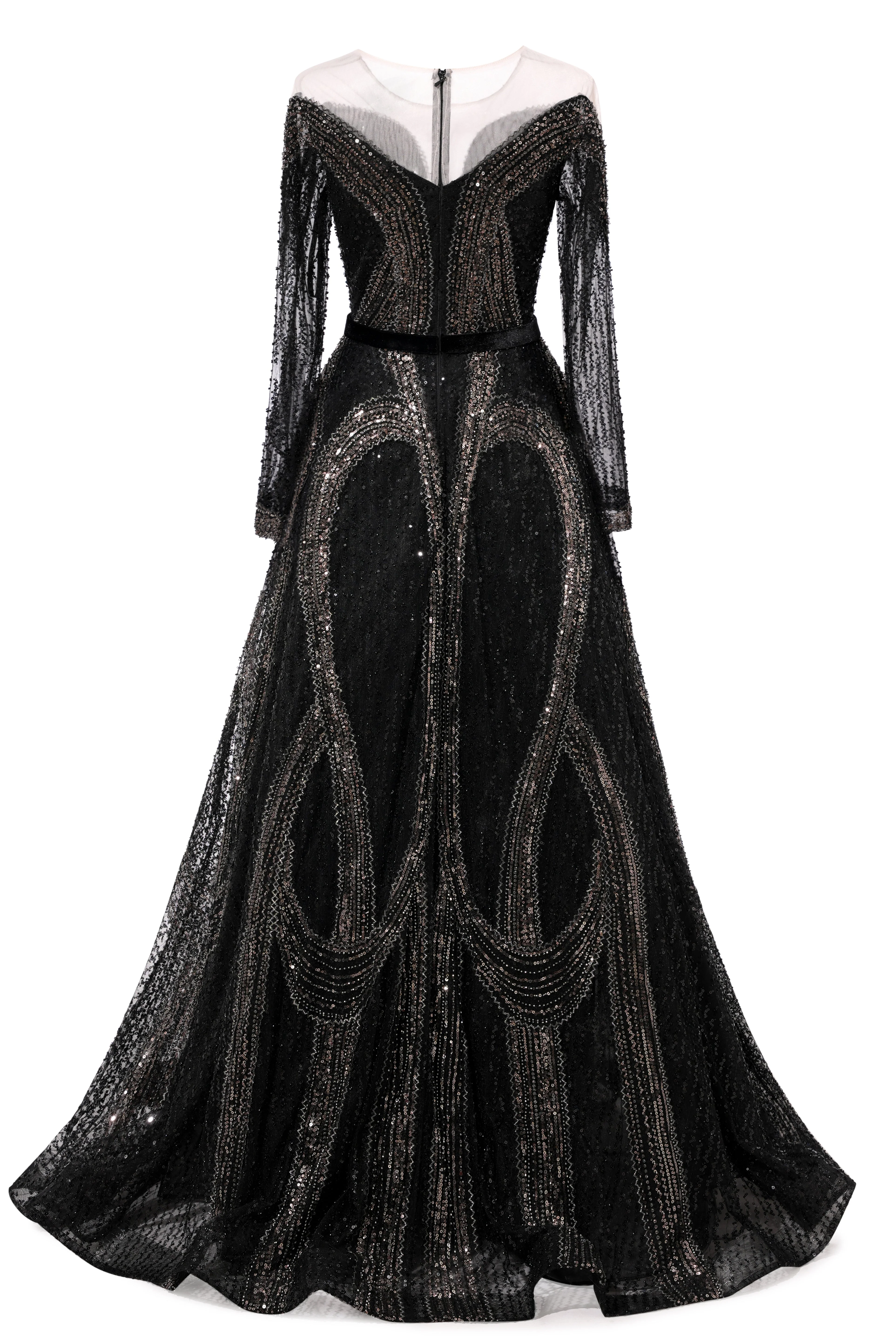 Black Long sleeves V-neck Luxury Sparkle Princess Evening Dresses - Image 2