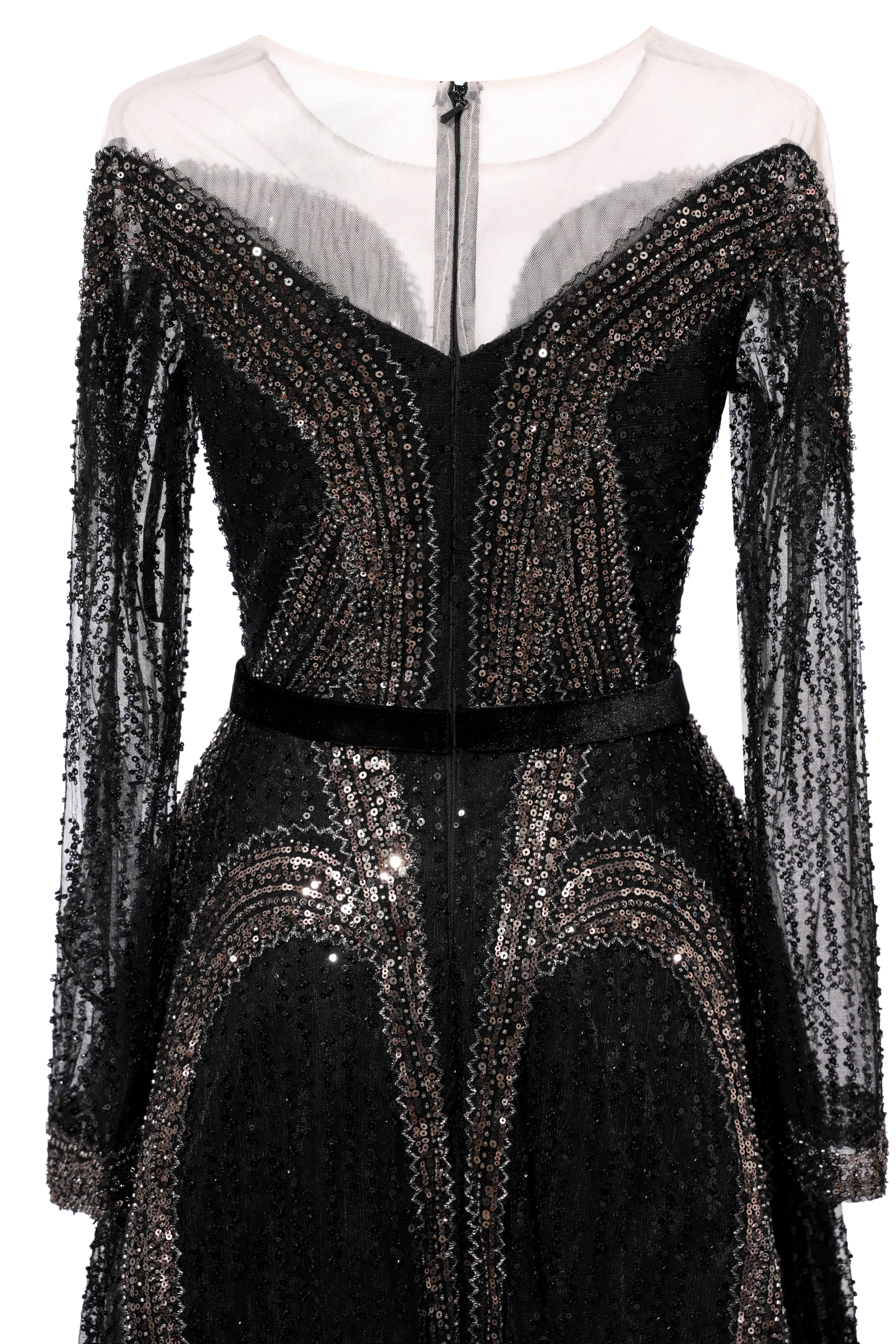 Black Long sleeves V-neck Luxury Sparkle Princess Evening Dresses - Image 5