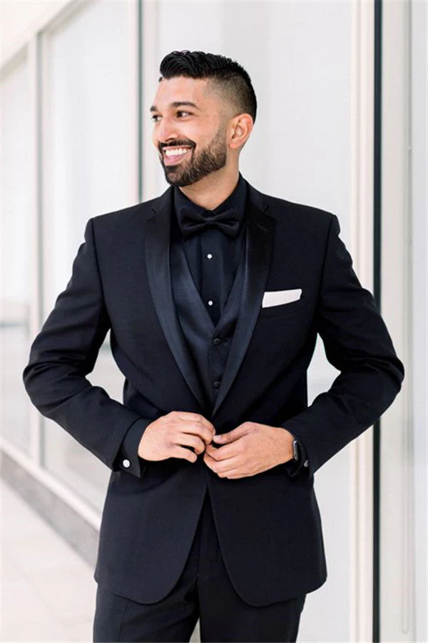 Black Men Suits for Wedding One Button Groomsmen Suits Shawl Lapel Best Man Blazers - Image 2