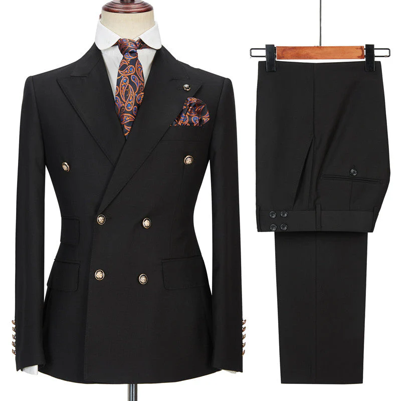 Black Men Suits Online Peak Lapel Blazer with Double Breasted - Image 3