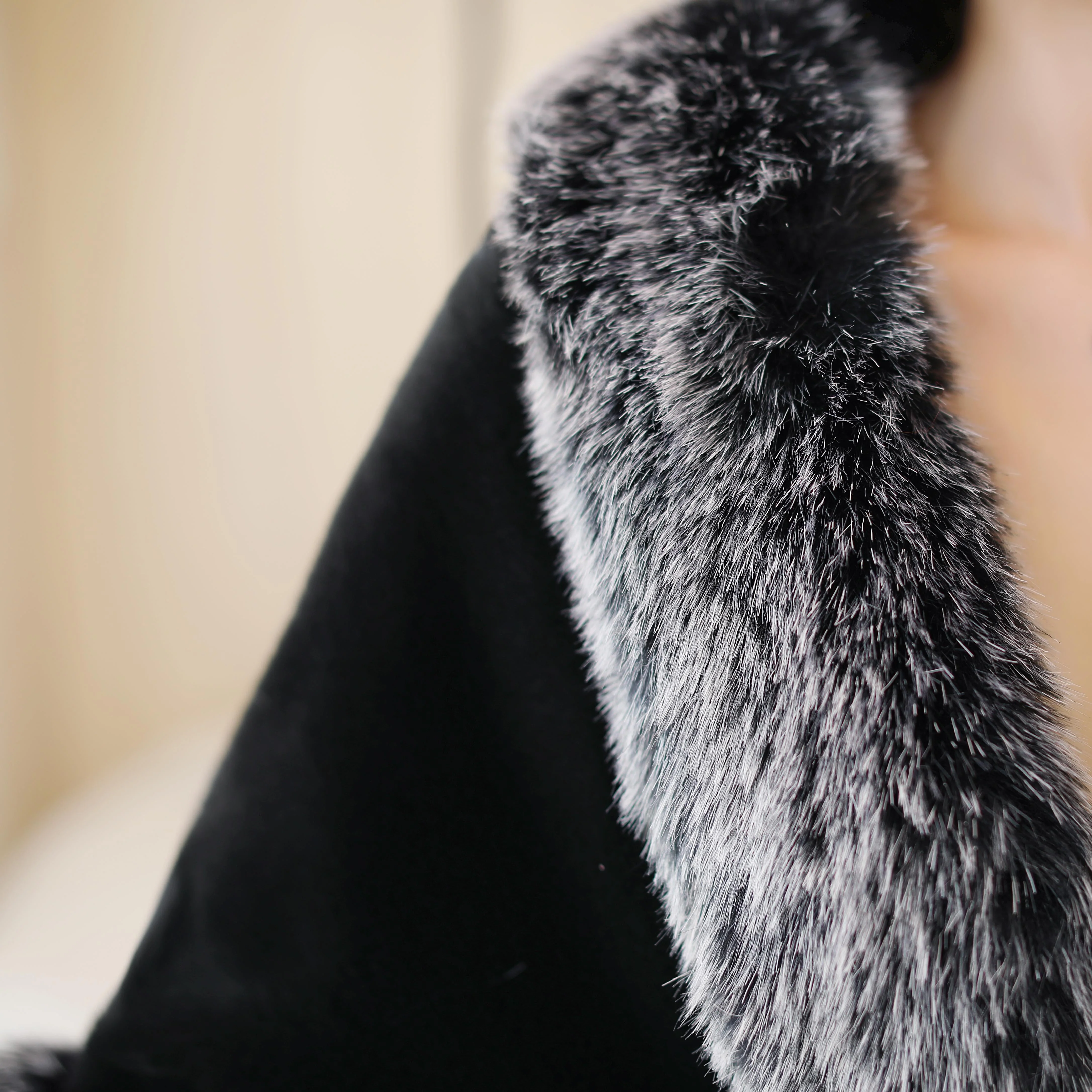Black Mink Cashmere Rounded Corners Wedding Shawl with Grey Edges - Image 6