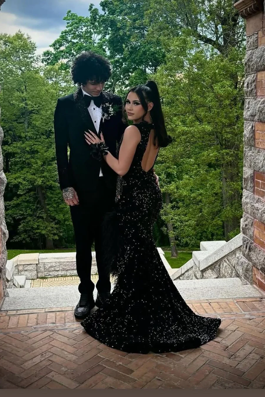 Black Open Back Sleeveless High Split Sequin Long Prom Dresses - Image 5
