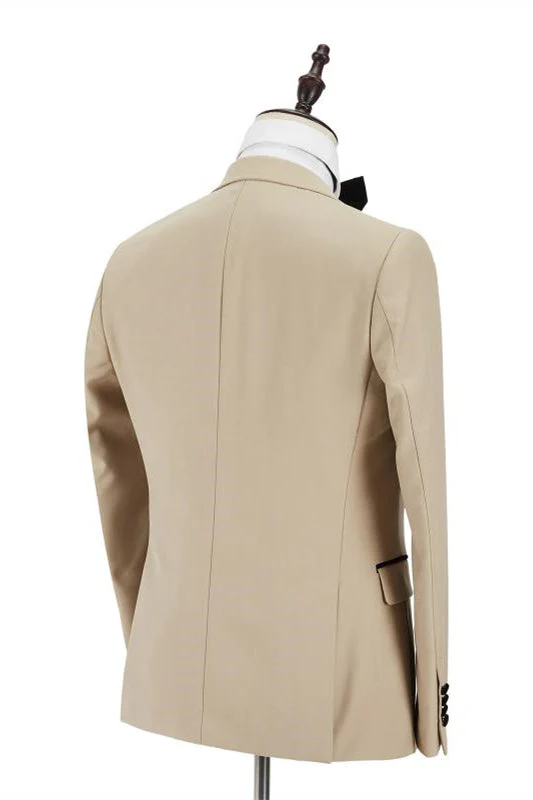 Black Peak Lapel Champagne Wedding Suit Velvet Banding Edge Formal Suit for Men - Image 2