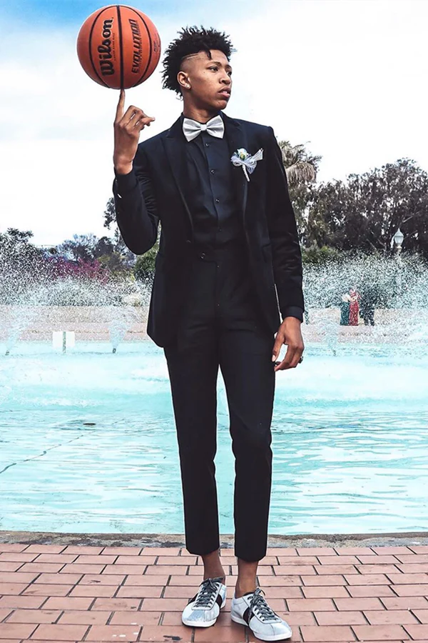 Black Peaked Lapel Velvet 2-Piece Prom Suit - Image 2