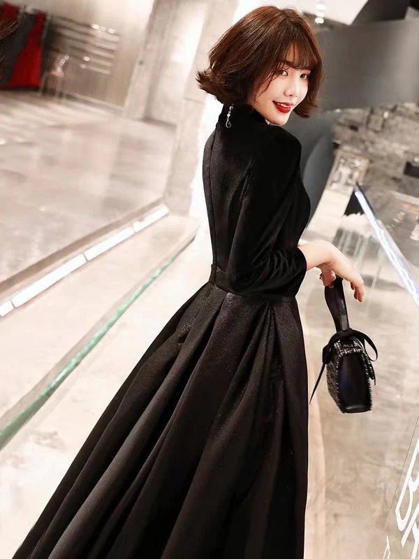Eleagnt Black Evening Dresses Long V Neck Velvet Satin Patchwork Maxi Dresses - Image 6