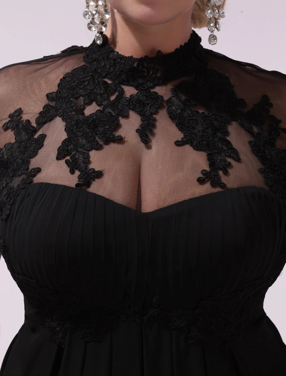Gorgeous Black Evening Dresses Plus Size Evening Dress Chiffon Lace Applique Illusion Short Sleeves Floor Length Wedding Guest Dress - Image 11